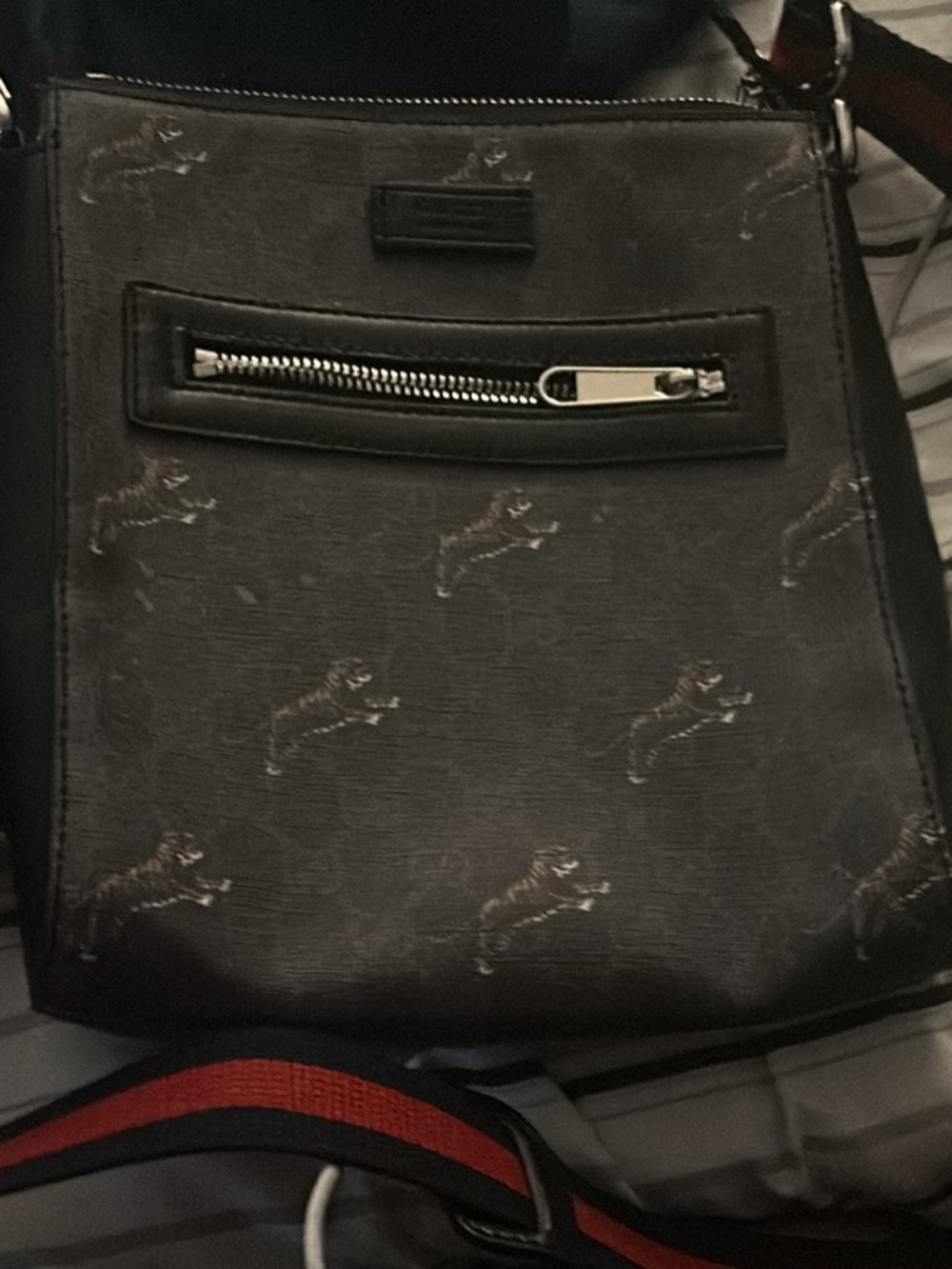 Gucci Black Messenger Bag with Tiger Motif